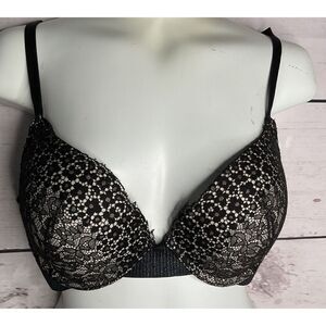 PINK Victoria's Secret Womens Bra Black Lace ‎ 32D  Push Up Padded Bra Comfort